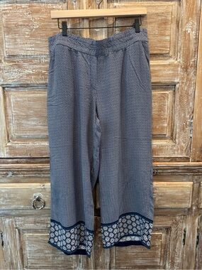 Dana Buchman Navy and White Wide Leg Elastic Waist Pants Soft Comfy Size Large
